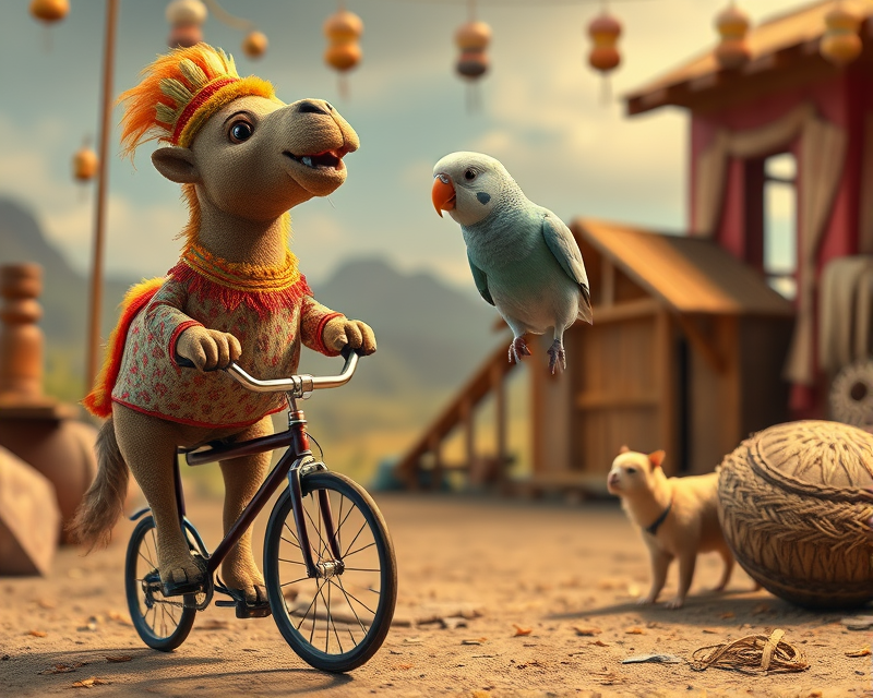 puppet, camel, unicycle, dog, potato chip, parakeet